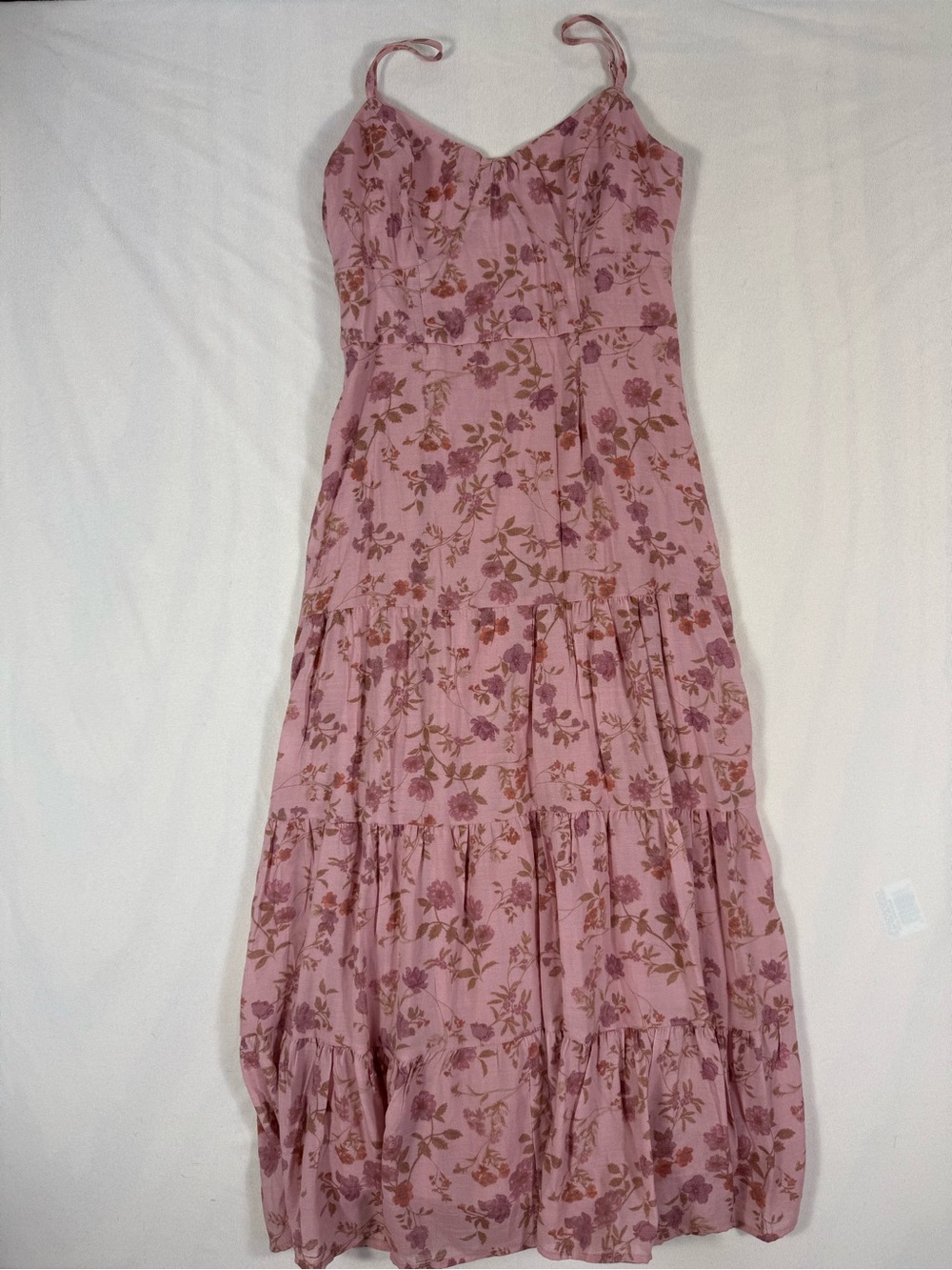 Trixxi Pink Floral Tiered Midi Dress with Spaghetti Straps